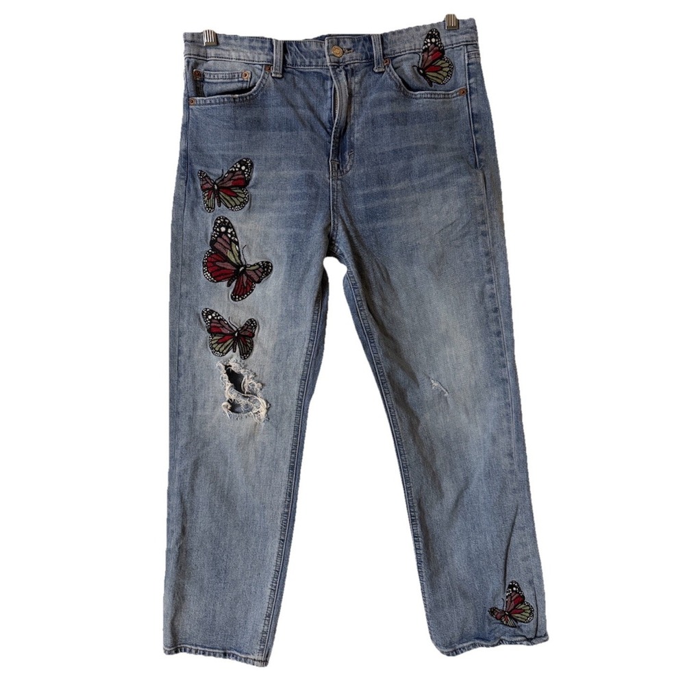 Lucky Brand Bridgette Jeans Denim Butterfly Embroidered Boho Festival 10